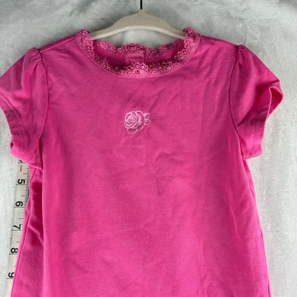 Faded Glory Bodysuit Onesie Baby Girls 24 Months Pink Lace Trim Floral Coquette